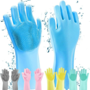 Pair Of Silicone Washing Full Finger Gloves For Home & Kitchen (random Colors)